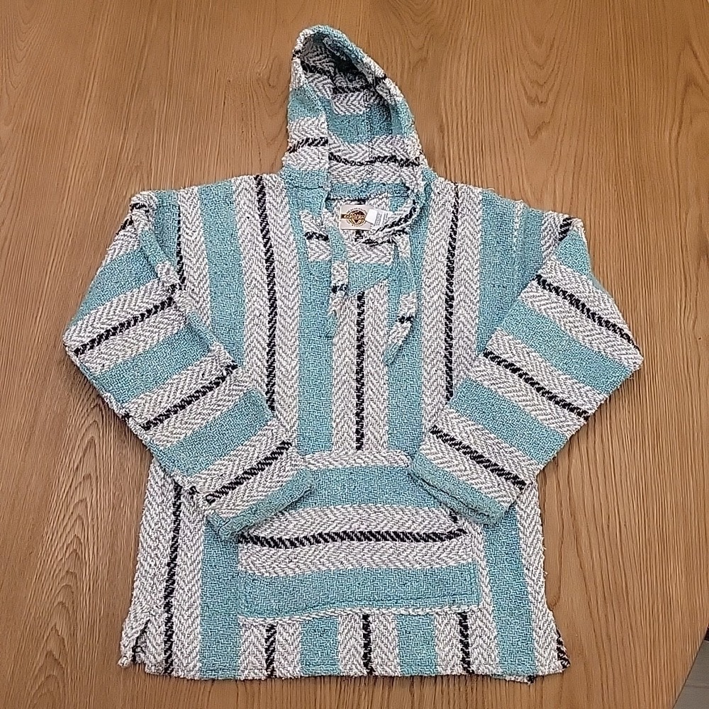 Earth Ragz Hoodie Pullover Size Medium‎ Baja Drug Rug Hippie Poncho